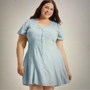 Universal Thread Women's Short Sleeve Front Button Mini Office Linen Dress